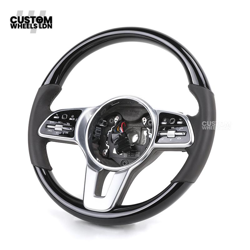 Mercedes Custom Steering Wheel – Gloss Black Top & Bottom, Satin Silver Spokes, Perforated Leather Sides | Complete Wheel with Airbag | Plug & Play | Retrofit for Older Models | Fits W204, W212, ML, GL, CLS + more