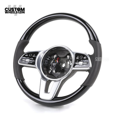 Mercedes Custom Steering Wheel – Gloss Black Top & Bottom, Satin Silver Spokes, Perforated Leather Sides | Complete Wheel with Airbag | Plug & Play | Retrofit for Older Models | Fits W204, W212, ML, GL, CLS + more