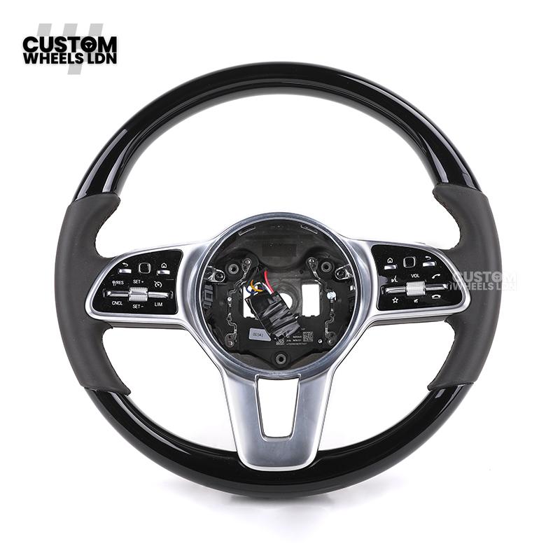 Mercedes Custom Steering Wheel – Gloss Black Top & Bottom, Satin Silver Spokes, Perforated Leather Sides | Complete Wheel with Airbag | Plug & Play | Retrofit for Older Models | Fits W204, W212, ML, GL, CLS + more