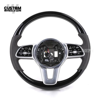 Mercedes Custom Steering Wheel – Gloss Black Top & Bottom, Satin Silver Spokes, Perforated Leather Sides | Complete Wheel with Airbag | Plug & Play | Retrofit for Older Models | Fits W204, W212, ML, GL, CLS + more