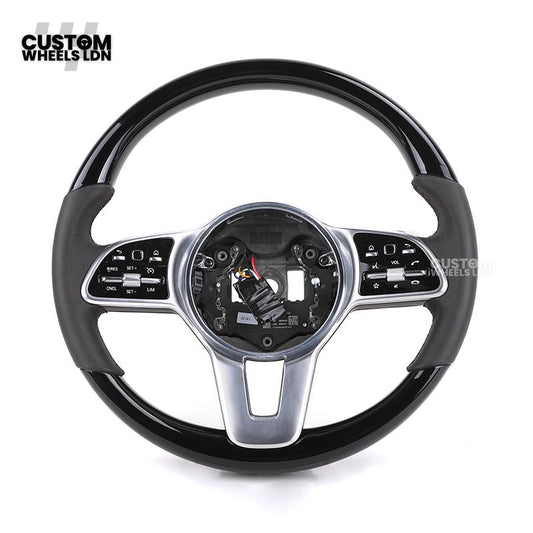 Mercedes Custom Steering Wheel – Gloss Black Top & Bottom, Satin Silver Spokes, Perforated Leather Sides | Complete Wheel with Airbag | Plug & Play | Retrofit for Older Models | Fits W204, W212, ML, GL, CLS + more