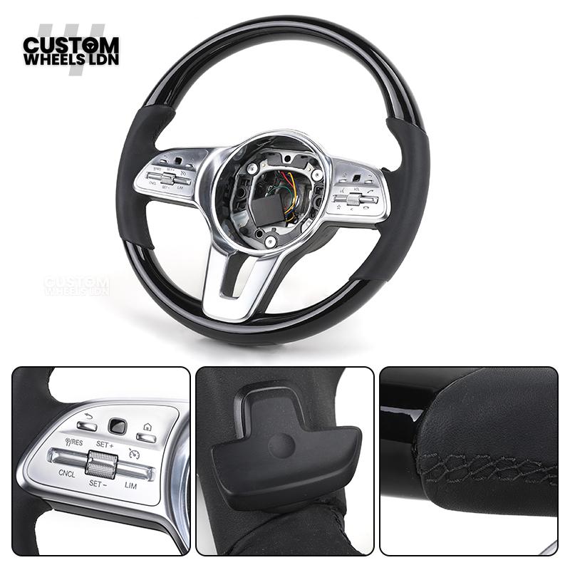 Mercedes Custom Steering Wheel | Silver AMG Dual-Spoke Style | Black Leather Grip | Fits W205 W213 W222 + more | Retrofit Option Available