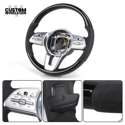 Mercedes Custom Steering Wheel | Silver AMG Dual-Spoke Style | Black Leather Grip | Fits W205 W213 W222 + more | Retrofit Option Available