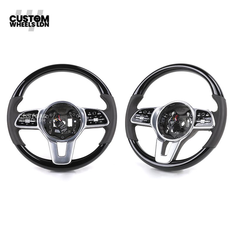 Mercedes Custom Steering Wheel – Gloss Black Top & Bottom, Satin Silver Spokes, Perforated Leather Sides | Complete Wheel with Airbag | Plug & Play | Retrofit for Older Models | Fits W204, W212, ML, GL, CLS + more