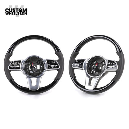Mercedes Custom Steering Wheel – Gloss Black Top & Bottom, Satin Silver Spokes, Perforated Leather Sides | Complete Wheel with Airbag | Plug & Play | Retrofit for Older Models | Fits W204, W212, ML, GL, CLS + more