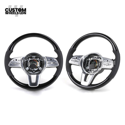 Mercedes Custom Steering Wheel | Silver AMG Dual-Spoke Style | Black Leather Grip | Fits W205 W213 W222 + more | Retrofit Option Available