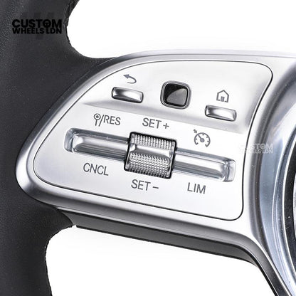 Mercedes Custom Steering Wheel | Silver AMG Dual-Spoke Style | Black Leather Grip | Fits W205 W213 W222 + more | Retrofit Option Available