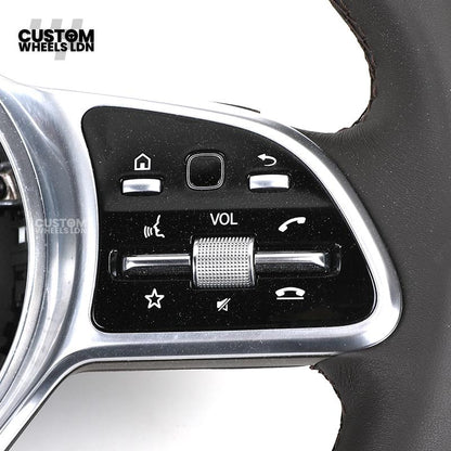 Mercedes Custom Steering Wheel – Gloss Black Top & Bottom, Satin Silver Spokes, Perforated Leather Sides | Complete Wheel with Airbag | Plug & Play | Retrofit for Older Models | Fits W204, W212, ML, GL, CLS + more