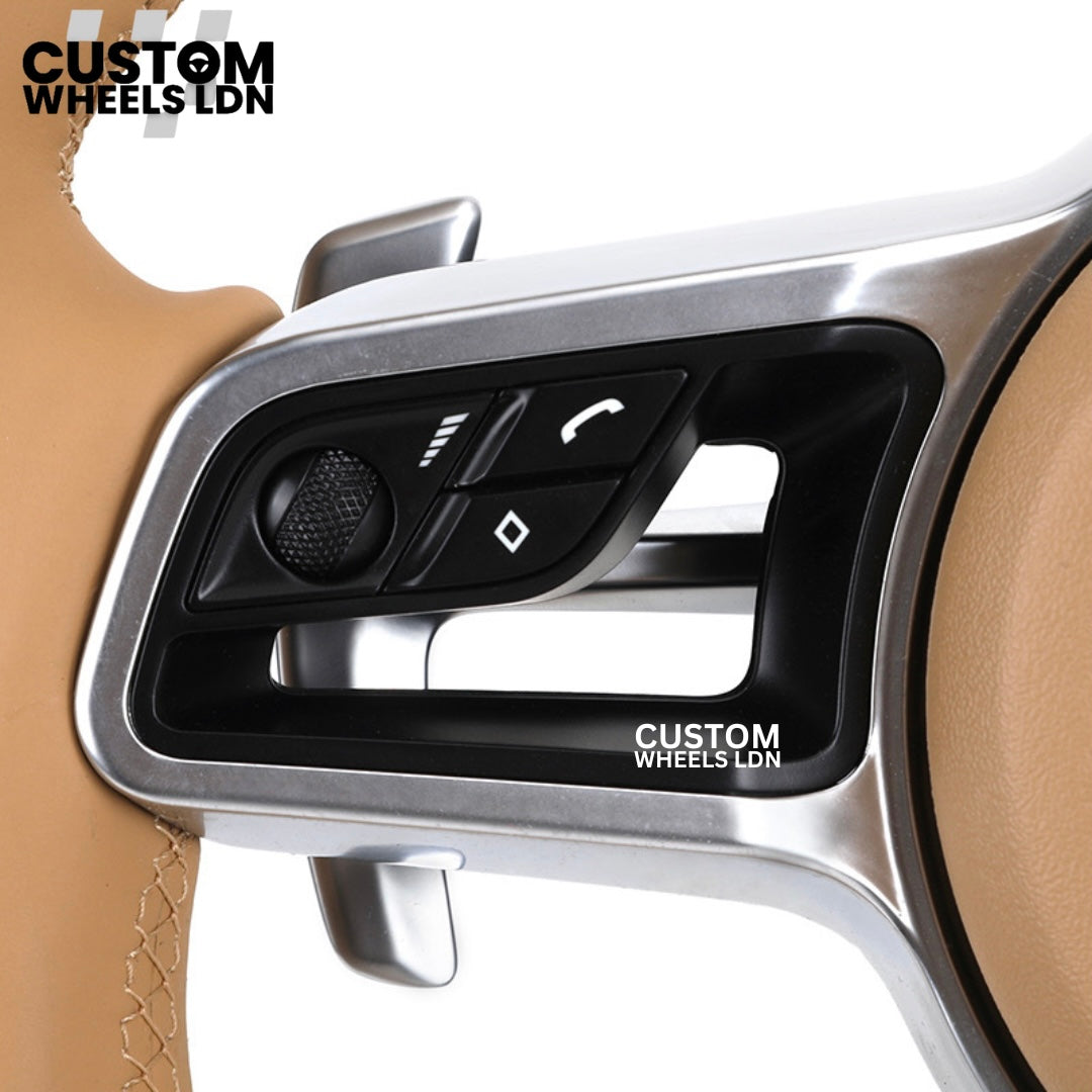 Porsche Custom Beige Full Leather Steering Wheel - Fits Most Models: 911, Cayenne, Panamera, Macan, Boxter, Taycan & More