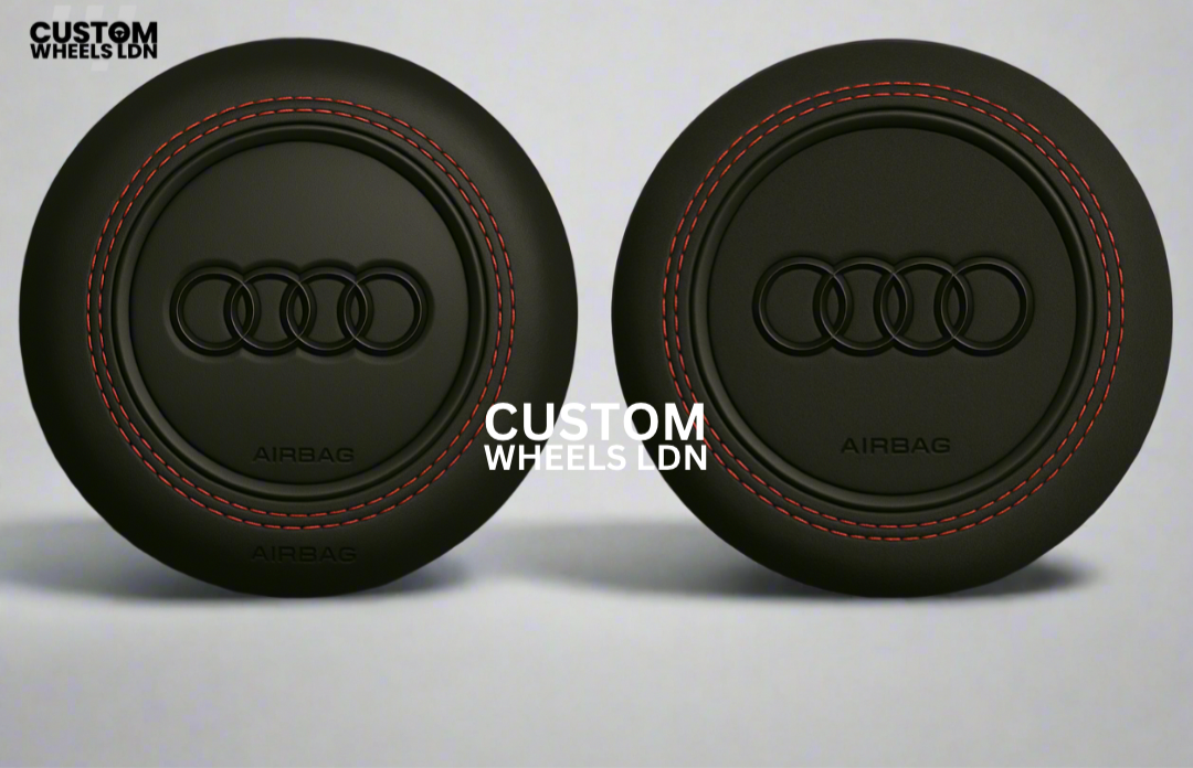 Custom Audi Airbag Cover – Alcantara or Leather with Red Stitching & Black Rings (Fits Q5/SQ5 8R, A4 B8, A5 8T, Q7 4L, TT MK2)