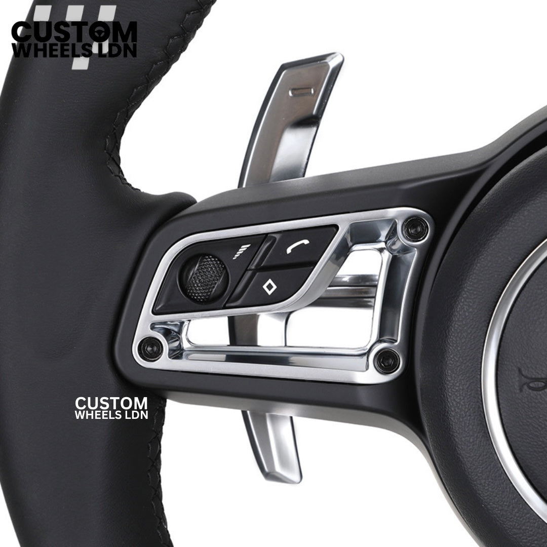 Porsche Custom Black Full Leather Steering Wheel - Fits Most Models: 911, Cayenne, Panamera, Macan, Boxter, Taycan & More