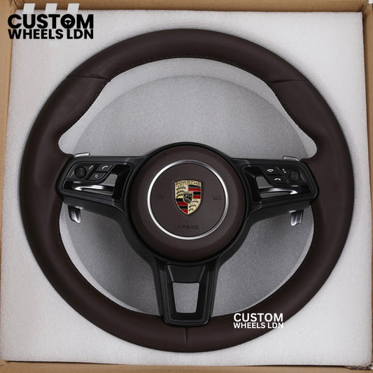 Porsche Custom Brown Full Leather Steering Wheel - Fits Most Models: 911, Cayenne, Panamera, Macan, Boxter, Taycan & More