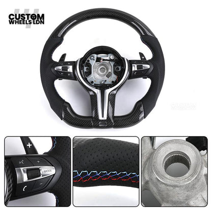 BMW Custom Carbon Fibre Steering Wheel – M Stitches | Perforated Leather Grip | Plug & Play | Fits older models
