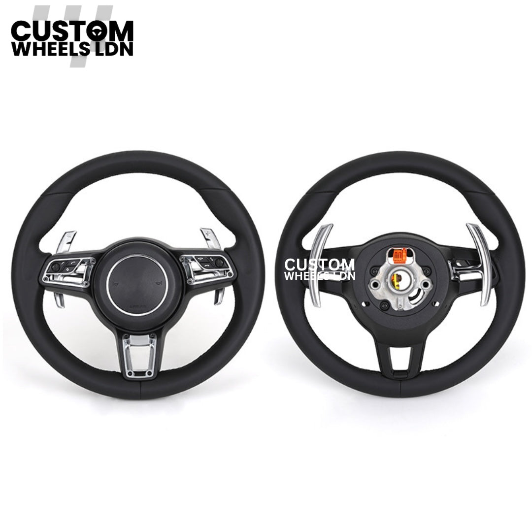 Porsche Custom Black Full Leather Steering Wheel - Fits Most Models: 911, Cayenne, Panamera, Macan, Boxter, Taycan & More