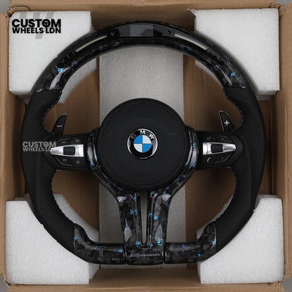 BMW M2 Custom Steering Wheel – Blue Forged Carbon | LED | Alcantara | Airbag Included | Fits F20 F22 F30 F32 F80 + more
