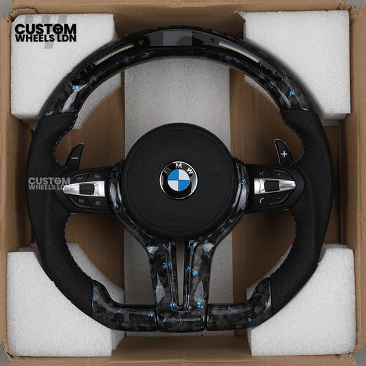 BMW M2 Custom Steering Wheel – Blue Forged Carbon | LED | Alcantara | Airbag Included | Fits F20 F22 F30 F32 F80 + more