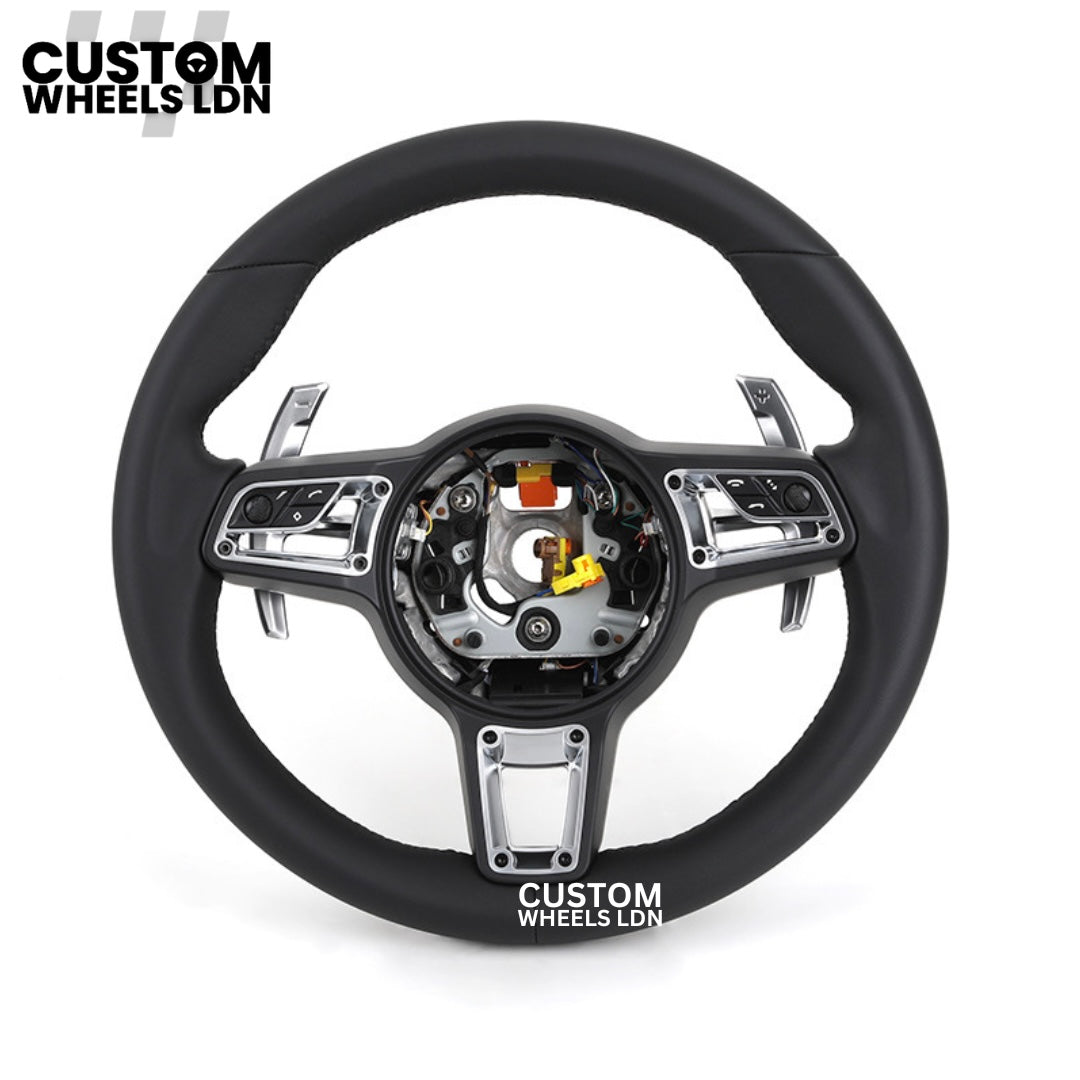 Porsche Custom Black Full Leather Steering Wheel - Fits Most Models: 911, Cayenne, Panamera, Macan, Boxter, Taycan & More