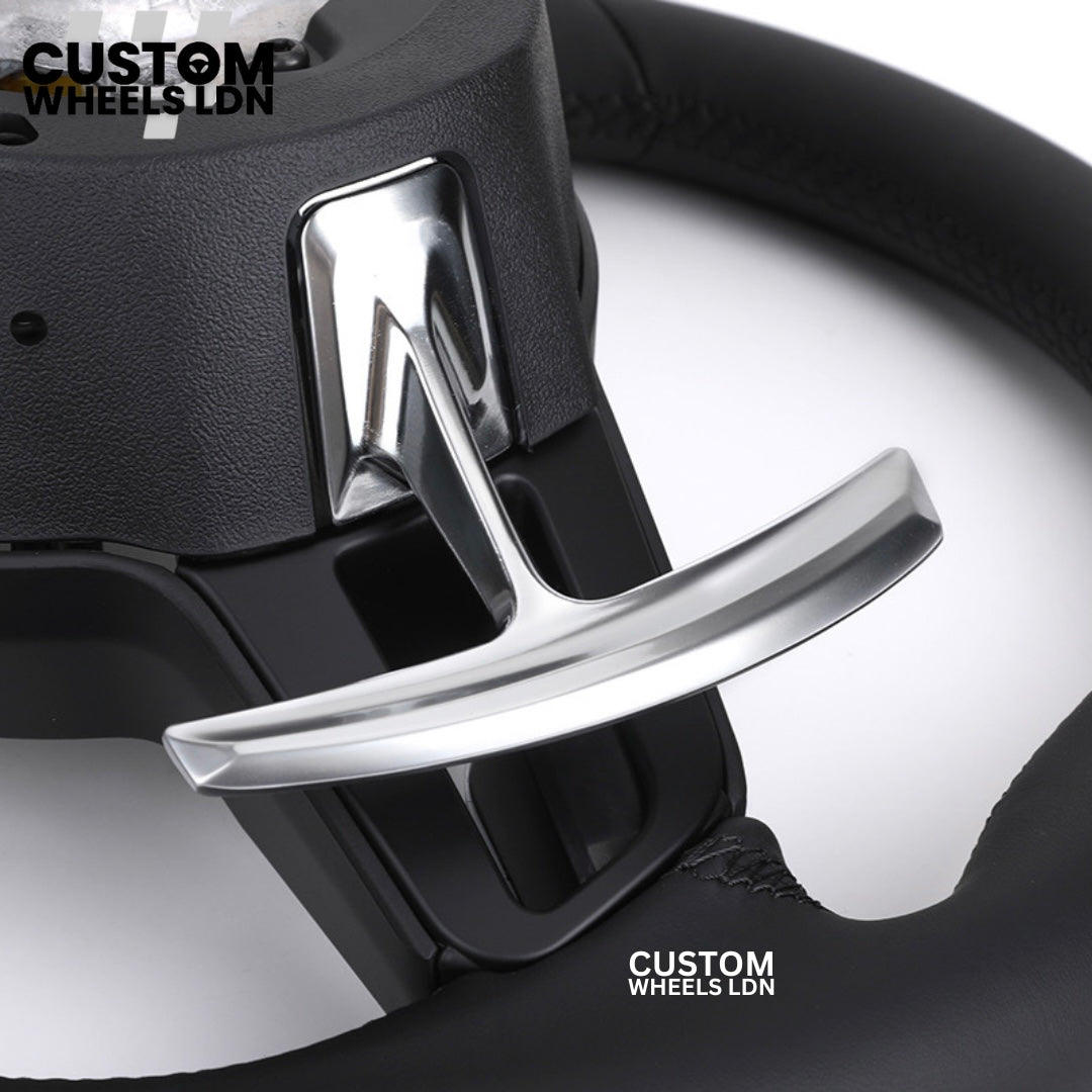 Porsche Custom Black Full Leather Steering Wheel - Fits Most Models: 911, Cayenne, Panamera, Macan, Boxter, Taycan & More