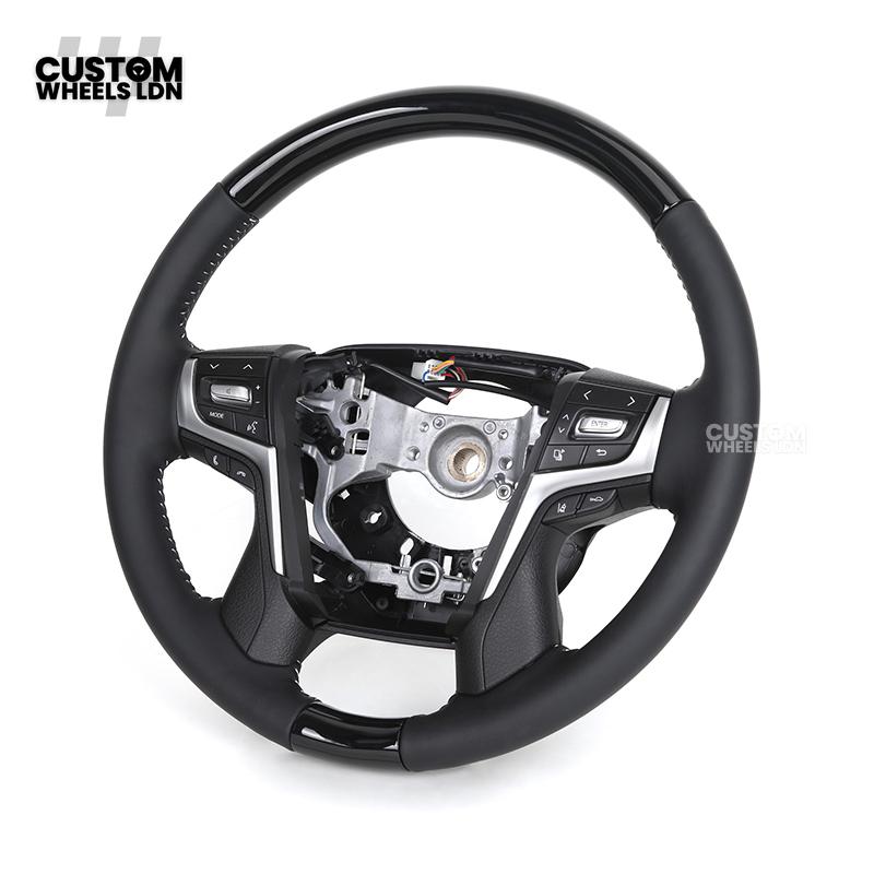 Toyota Custom Steering Wheel – Piano Black Top, Perforated Leather Grips, OEM Controls | Fits Hilux, Fortuner, Land Cruiser Prado + more | Complete Wheel with Airbag | Plug & Play Retrofit Upgrade Older Models