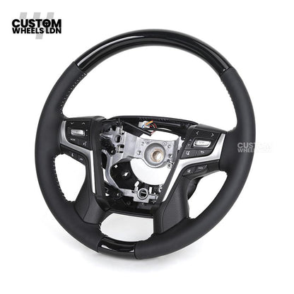 Toyota Custom Steering Wheel – Piano Black Top, Perforated Leather Grips, OEM Controls | Fits Hilux, Fortuner, Land Cruiser Prado + more | Complete Wheel with Airbag | Plug & Play Retrofit Upgrade Older Models
