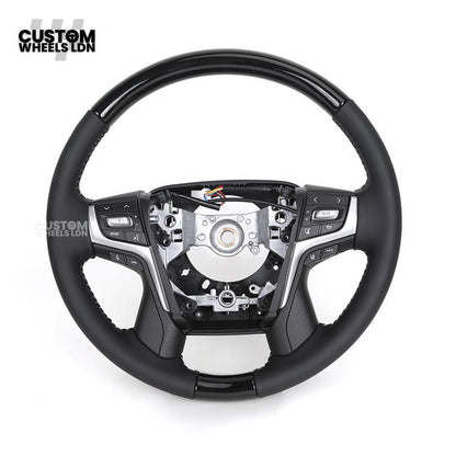 Toyota Custom Steering Wheel – Piano Black Top, Perforated Leather Grips, OEM Controls | Fits Hilux, Fortuner, Land Cruiser Prado + more | Complete Wheel with Airbag | Plug & Play Retrofit Upgrade Older Models