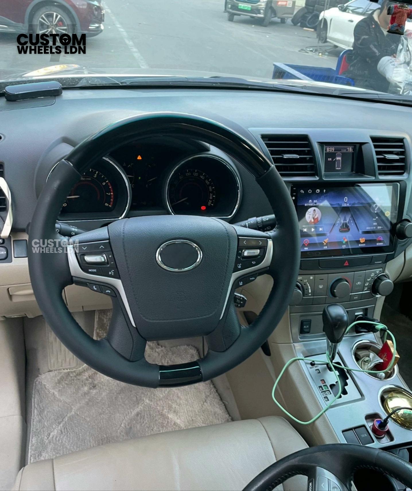 Toyota Custom Steering Wheel – Piano Black Top, Perforated Leather Grips, OEM Controls | Fits Hilux, Fortuner, Land Cruiser Prado + more | Complete Wheel with Airbag | Plug & Play Retrofit Upgrade Older Models