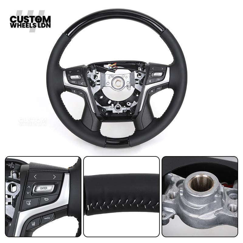Toyota Custom Steering Wheel – Piano Black Top, Perforated Leather Grips, OEM Controls | Fits Hilux, Fortuner, Land Cruiser Prado + more | Complete Wheel with Airbag | Plug & Play Retrofit Upgrade Older Models