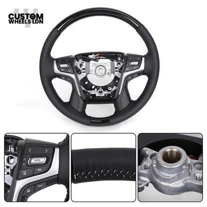 Toyota Custom Steering Wheel – Piano Black Top, Perforated Leather Grips, OEM Controls | Fits Hilux, Fortuner, Land Cruiser Prado + more | Complete Wheel with Airbag | Plug & Play Retrofit Upgrade Older Models
