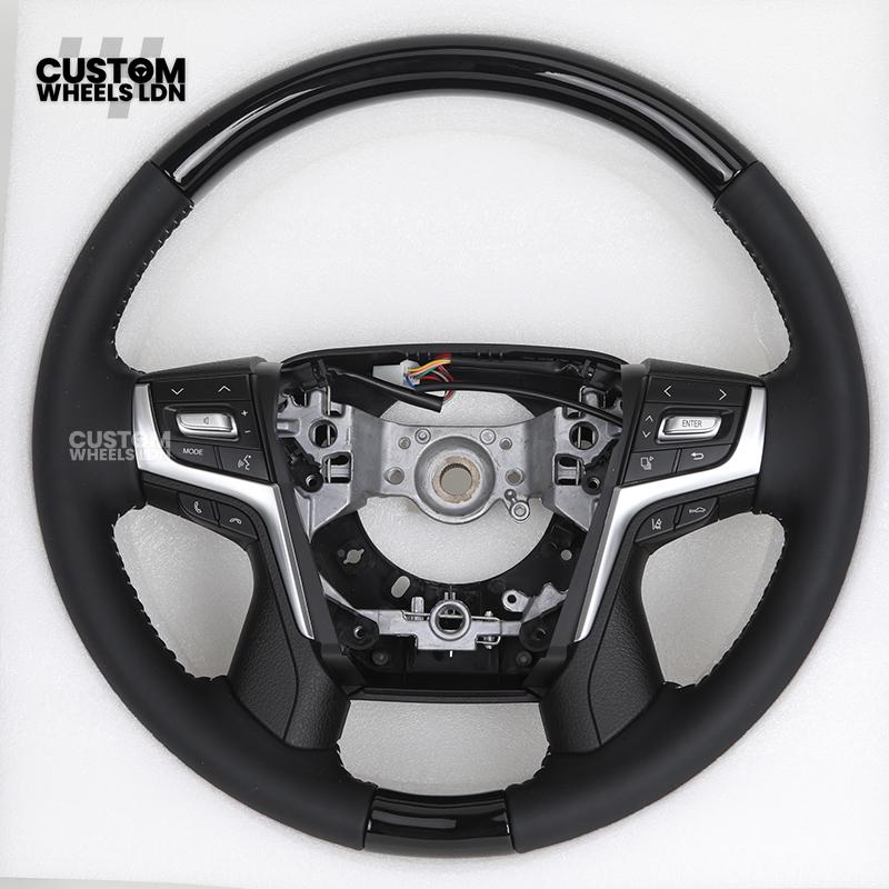 Toyota Custom Steering Wheel – Piano Black Top, Perforated Leather Grips, OEM Controls | Fits Hilux, Fortuner, Land Cruiser Prado + more | Complete Wheel with Airbag | Plug & Play Retrofit Upgrade Older Models