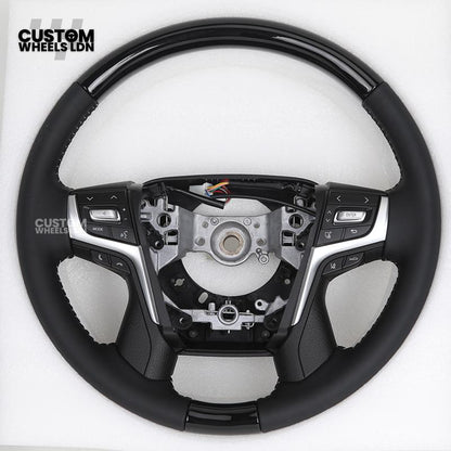 Toyota Custom Steering Wheel – Piano Black Top, Perforated Leather Grips, OEM Controls | Fits Hilux, Fortuner, Land Cruiser Prado + more | Complete Wheel with Airbag | Plug & Play Retrofit Upgrade Older Models