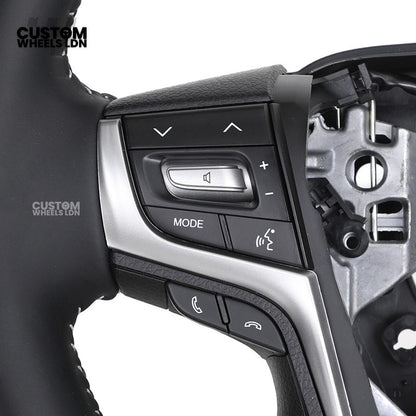 Toyota Custom Steering Wheel – Piano Black Top, Perforated Leather Grips, OEM Controls | Fits Hilux, Fortuner, Land Cruiser Prado + more | Complete Wheel with Airbag | Plug & Play Retrofit Upgrade Older Models