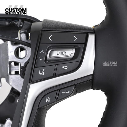 Toyota Custom Steering Wheel – Piano Black Top, Perforated Leather Grips, OEM Controls | Fits Hilux, Fortuner, Land Cruiser Prado + more | Complete Wheel with Airbag | Plug & Play Retrofit Upgrade Older Models