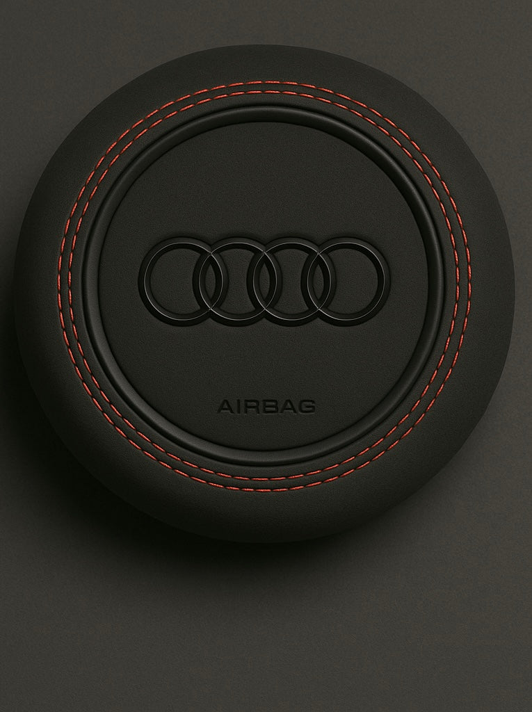 Custom Audi Airbag Cover – Alcantara or Leather with Red Stitching & Black Rings (Fits Q5/SQ5 8R, A4 B8, A5 8T, Q7 4L, TT MK2)