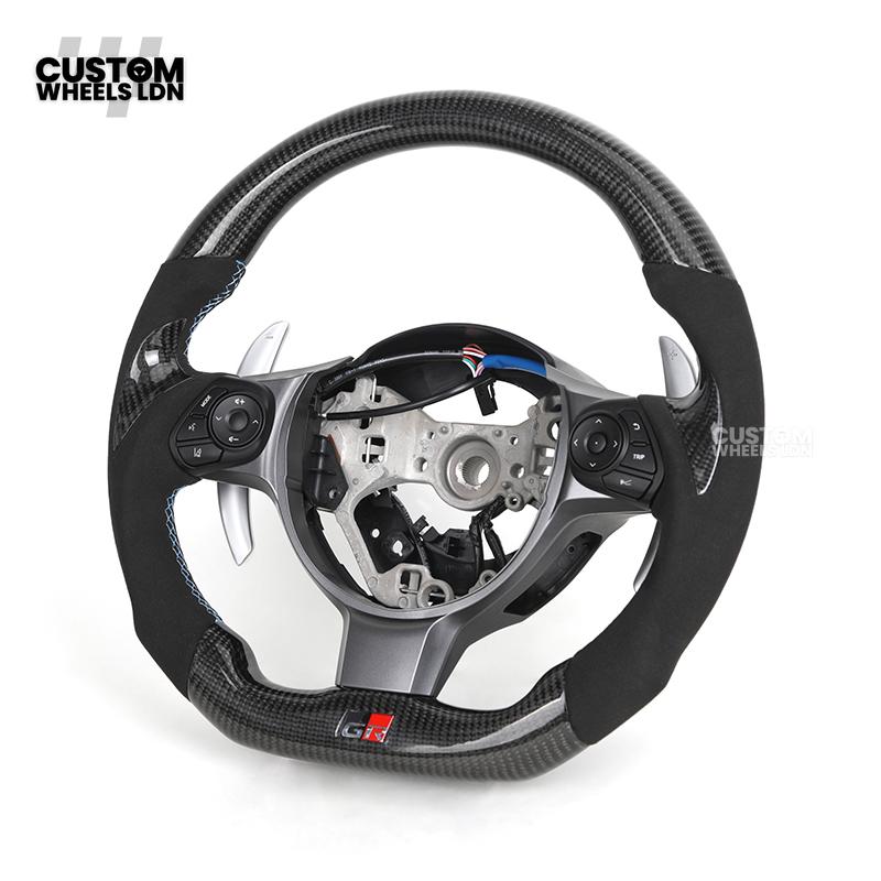 Toyota Custom GR86 Steering Wheel – Carbon Fiber, Flat Bottom, GR Badge, Paddle Shifters | Fits GT86, GR86, BRZ, Auris + More | Plug & Play | Full Customisation Available | Upgrade for Older Models