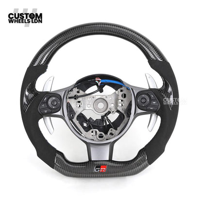 Toyota Custom GR86 Steering Wheel – Carbon Fiber, Flat Bottom, GR Badge, Paddle Shifters | Fits GT86, GR86, BRZ, Auris + More | Plug & Play | Full Customisation Available | Upgrade for Older Models