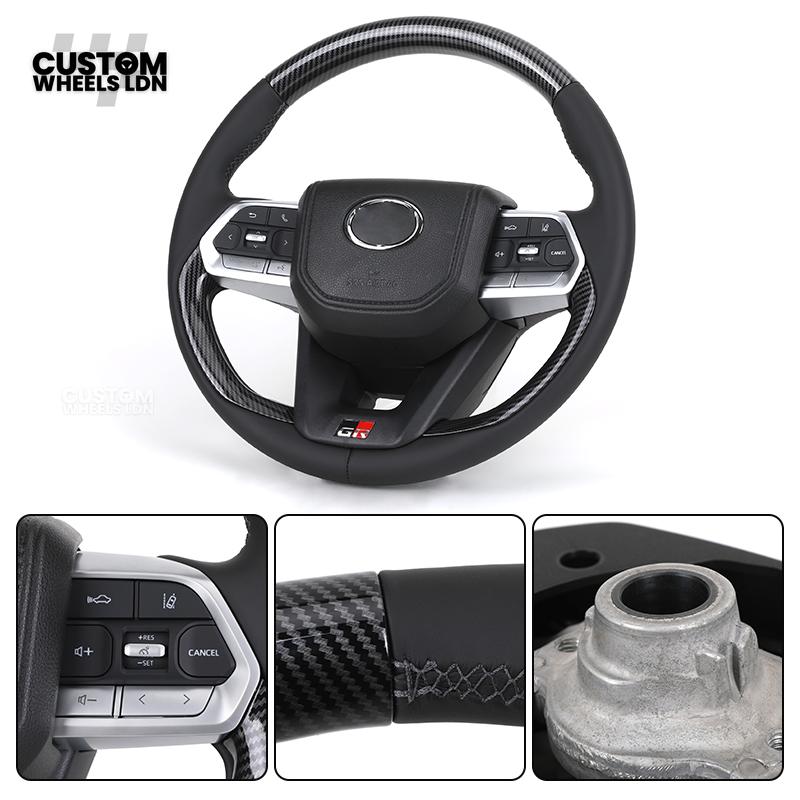 Toyota GR Custom Steering Wheel – Carbon Fibre, GR Badge, Black Leather Grips, OEM Controls | Fits GR Yaris, GR Corolla, GR86 + more | Plug & Play | Retrofit Upgrade for Older Models