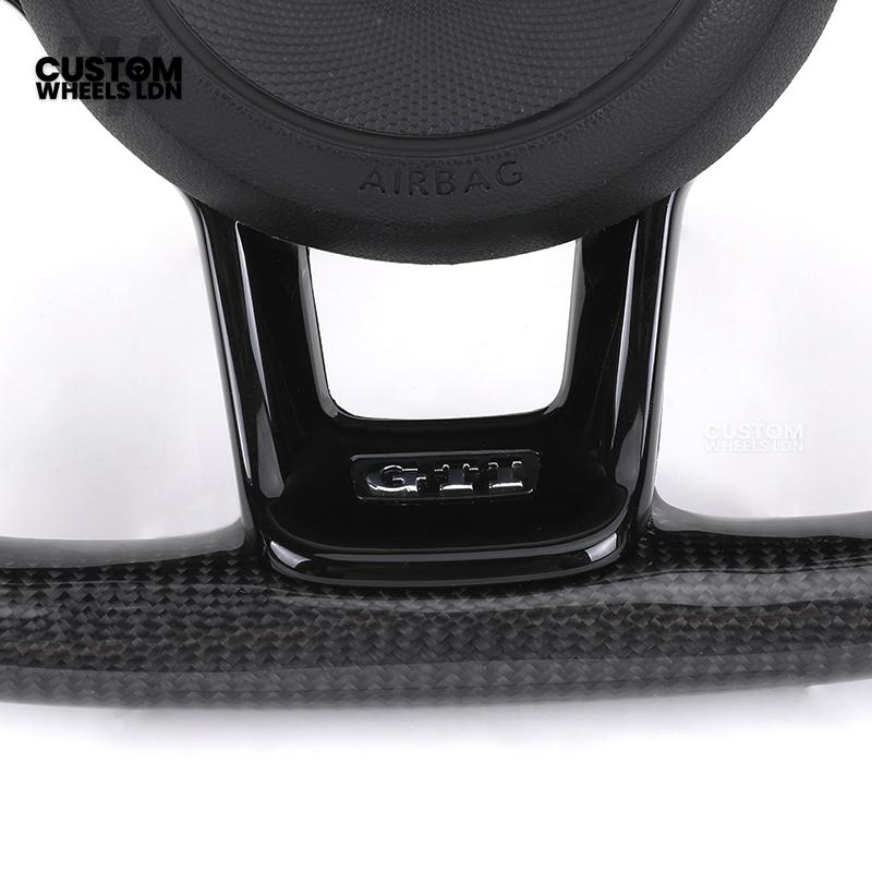 Volkswagen Custom Carbon Steering Wheel – Flat Bottom, Red Centre Stripe, Perforated Leather Grips, Urus Paddles | Fits Golf GTI, R, Scirocco + more | Plug & Play Upgrade