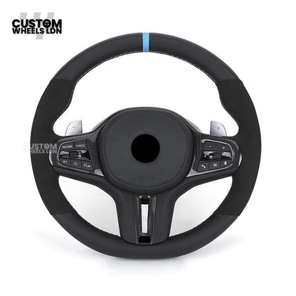 BMW Custom G-Series Flat Bottom Steering Wheel – Blue Stripe – Fits G20 G21 G22 G42 G80 G87 + more