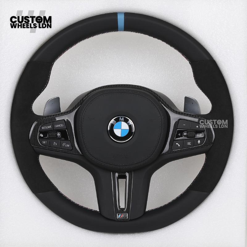 BMW Custom G-Series Flat Bottom Steering Wheel – Blue Stripe – Fits G20 G21 G22 G42 G80 G87 + more