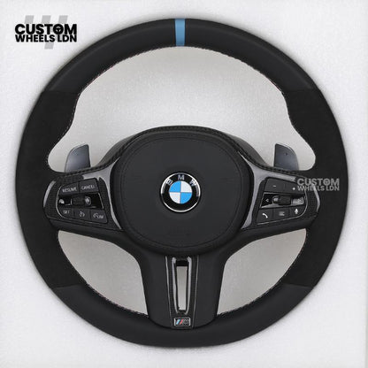 BMW Custom G-Series Flat Bottom Steering Wheel – Blue Stripe – Fits G20 G21 G22 G42 G80 G87 + more