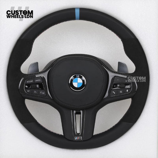 BMW Custom G-Series Flat Bottom Steering Wheel – Blue Stripe – Fits G20 G21 G22 G42 G80 G87 + more