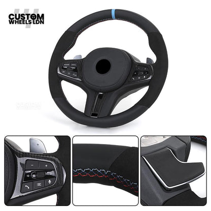 BMW Custom G-Series Flat Bottom Steering Wheel – Blue Stripe – Fits G20 G21 G22 G42 G80 G87 + more