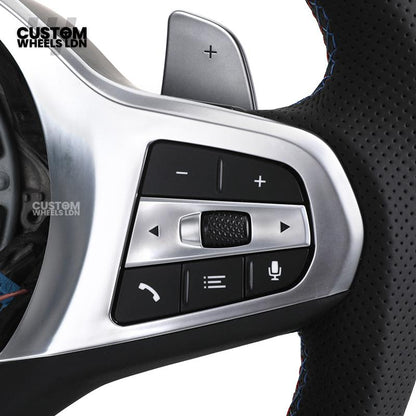 BMW Custom G Series Carbon Steering Wheel – Flat Bottom – Brushed Silver Trim – Fits G20 G21 G22 G23 G30 G31 G32 G14 G15 G16 G01 G02 + more