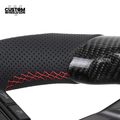 Toyota Custom Hilux Flat Bottom Steering Wheel – Carbon Fiber & Perforated Leather with Red Center Stripe | Fits 2021+ Hilux Models | Plug & Play | Premium Upgrade for Off-Road & Daily Driving | Made to Order | Performance Look & Feel