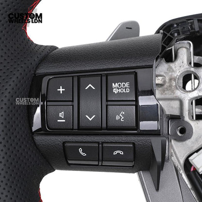 Toyota Custom Hilux Flat Bottom Steering Wheel – Carbon Fiber & Perforated Leather with Red Center Stripe | Fits 2021+ Hilux Models | Plug & Play | Premium Upgrade for Off-Road & Daily Driving | Made to Order | Performance Look & Feel