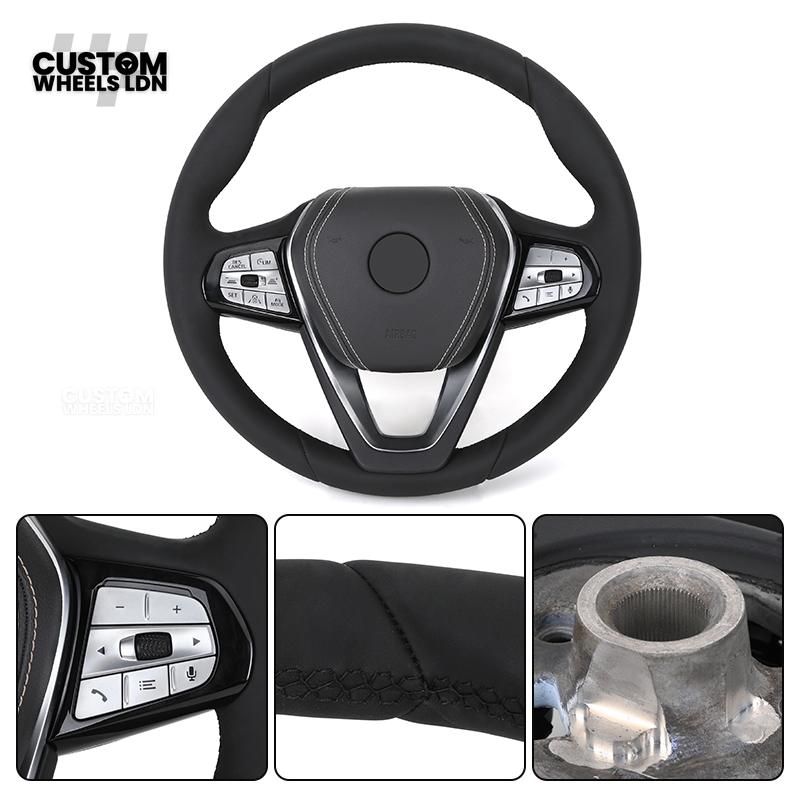 BMW Custom ID6 Steering Wheel – Smooth Leather & Brushed Silver Trim – Fits iX3 iX i4 G60 G70 + more