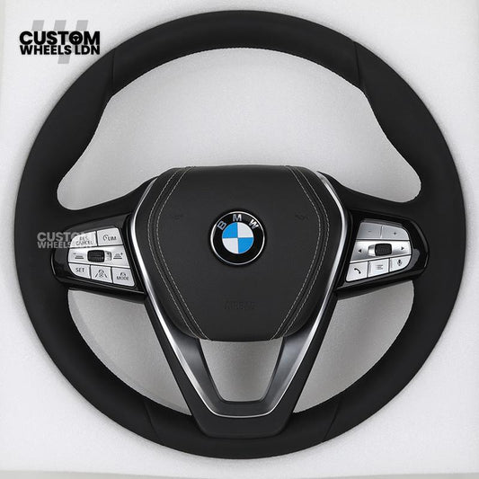BMW Custom ID6 Steering Wheel – Smooth Leather & Brushed Silver Trim – Fits iX3 iX i4 G60 G70 + more