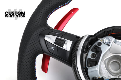 BMW Custom Carbon Fibre Steering Wheel – Red Paddles | Perforated Leather | M-Stripe Marker | Plug & Play | Fits 1 Series F20, 2 Series F22, 3 Series F30, 4 Series F32, M2, M3, M4, X1 F48, X2 F39, Z4 G29 + more
