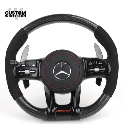 rcedes Custom AMG Steering Wheel Carbon Fibre & Alcantara | Red Stitching | Flat Bottom | Paddle Shifters | Complete Retrofit | Fits GLC, GLE, C-Class, E-Class, W205, W213 + more