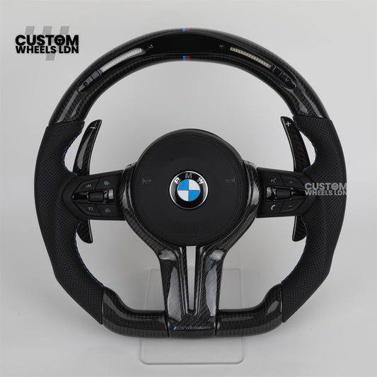 BMW Custom LED Steering Wheel – Carbon Fibre, M-Stitching, Perforated Leather | Fits 1/2/3/4 Series, X1, X2 + more